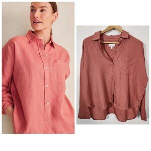 Haven Well Within womens small 100% Linen Boxy Button Front Shirt Rust coastal